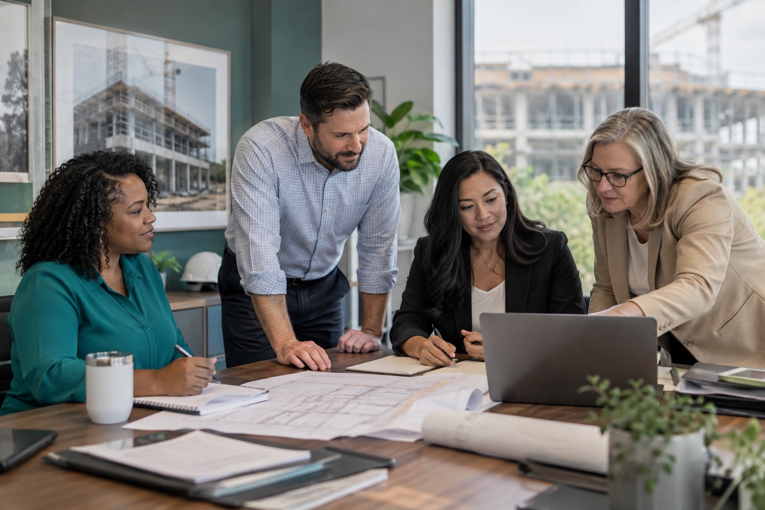Corporate team collaborating in the construction industry