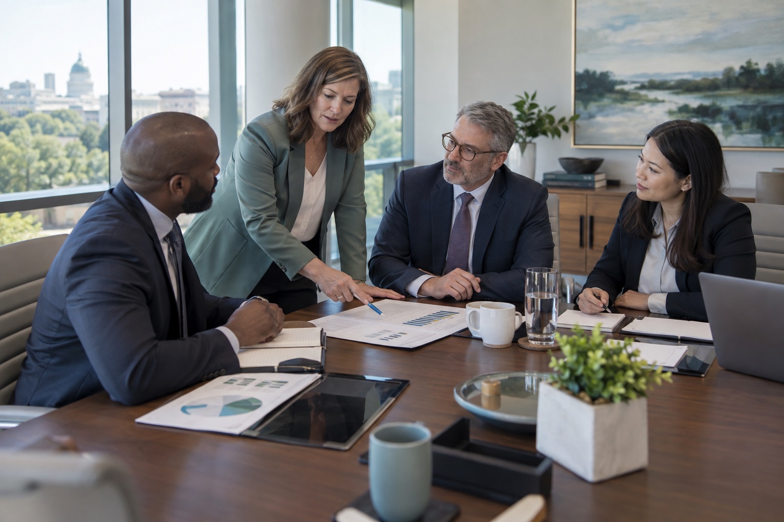 Corporate team collaborating in the financial industry