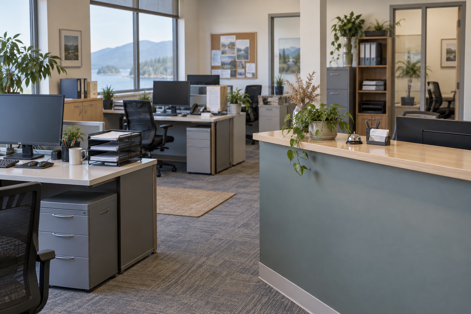 Administrative office with workstations and reception area