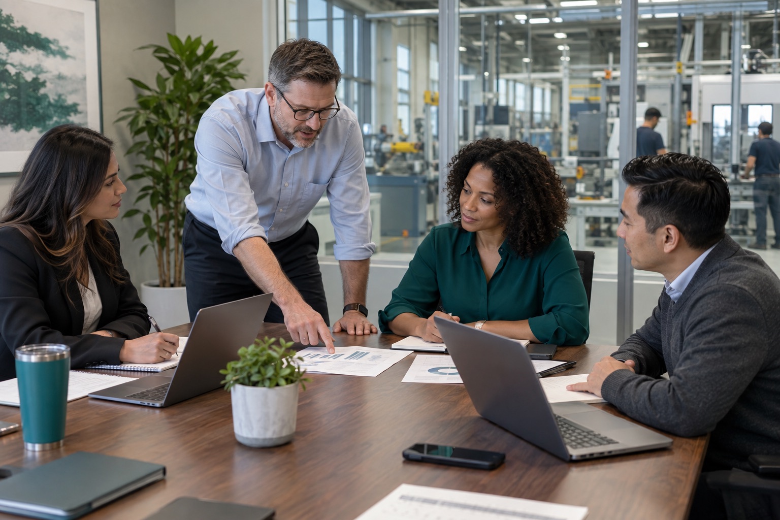 Corporate team collaborating in the manufacturing industry